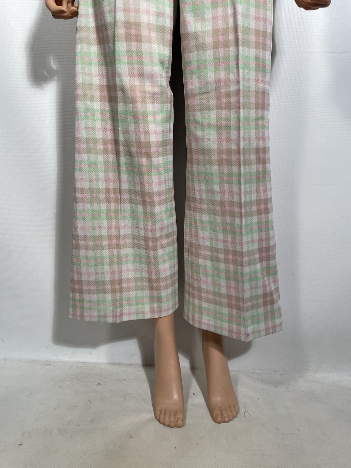 Vintage 1970s Plaid High Waist Wide Leg Polyester Pants Size S