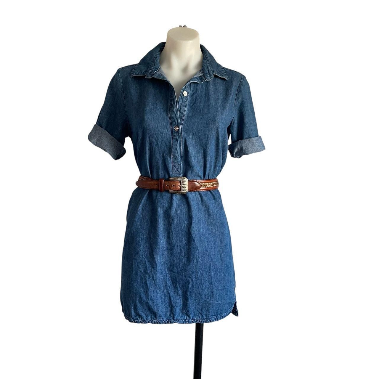 R1893 Short-Sleeved Chambray Henley Dress: 80s, 90s, Y2K