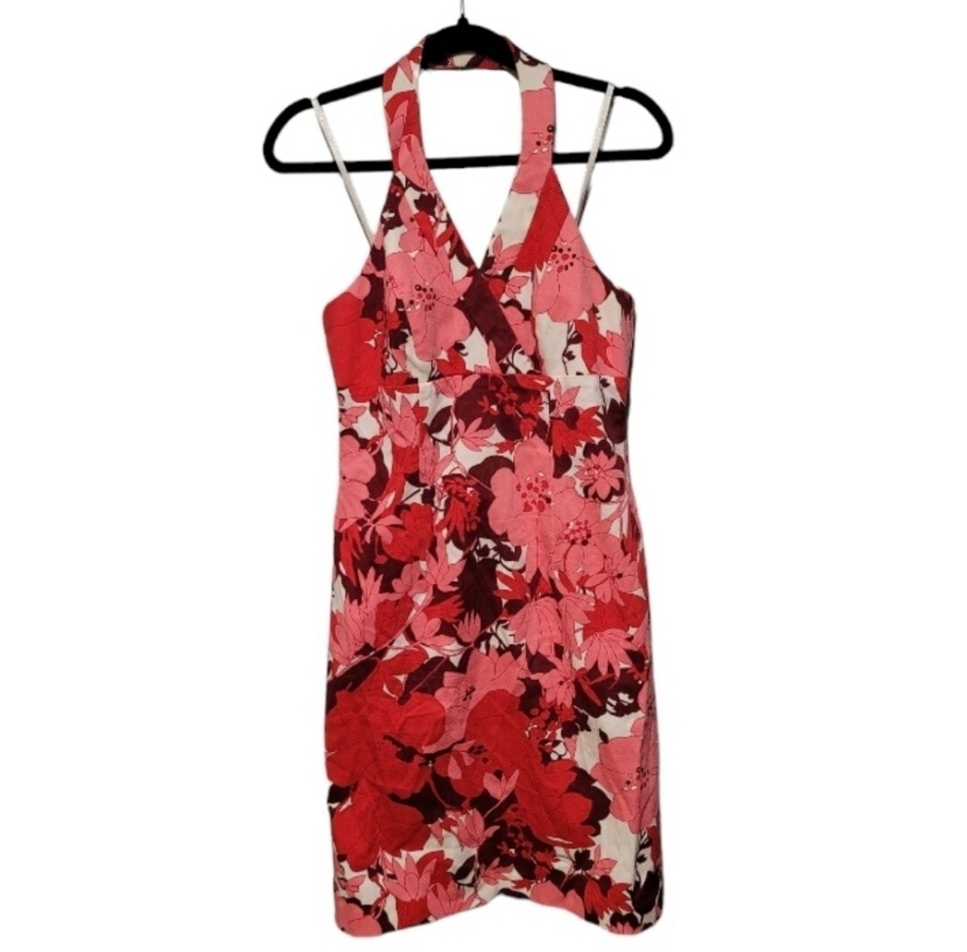 Vintage Donna Ricco Red & Pink Floral Retro 90’s Y2K Halter Dress Size 6