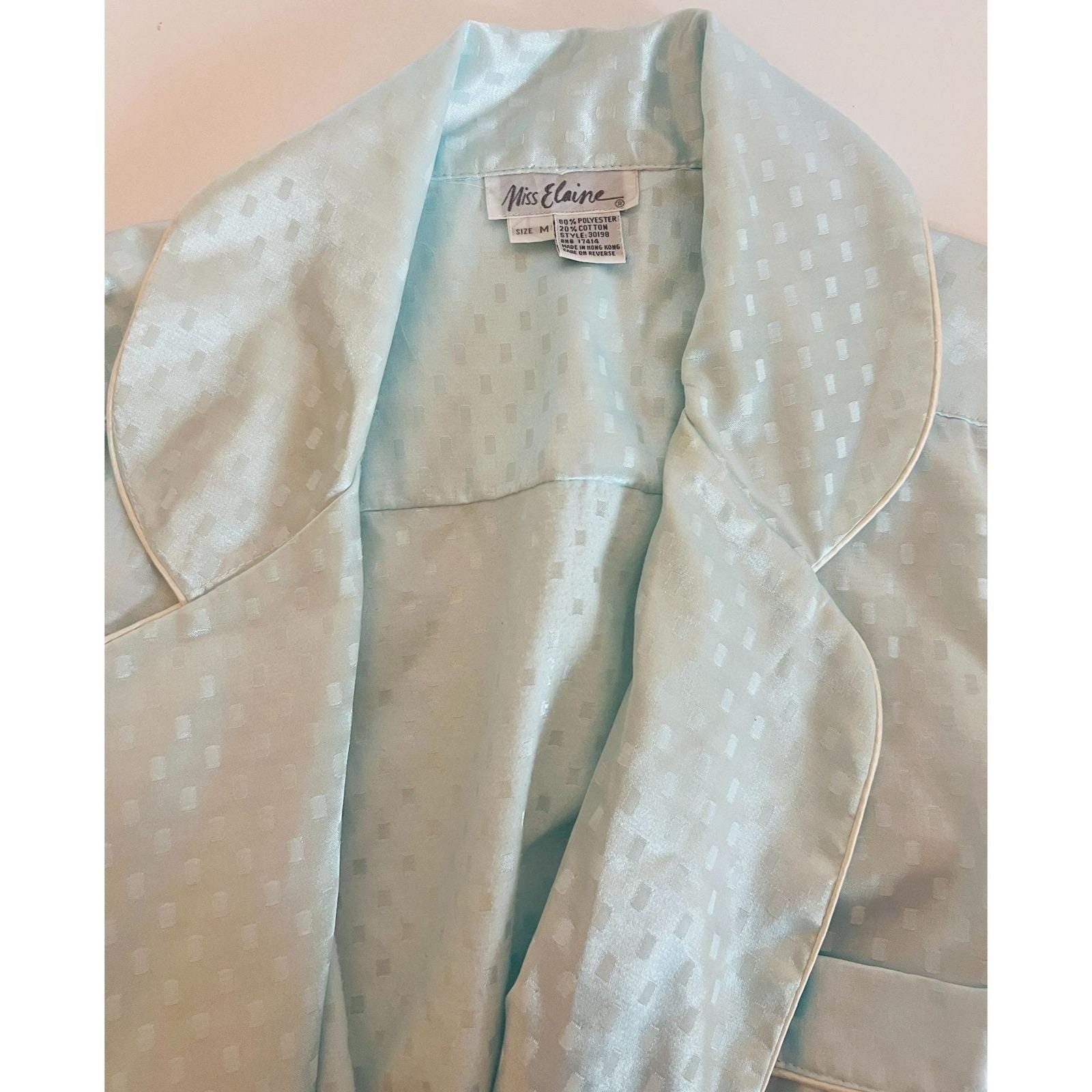 Vtg Miss Elaine Sea foam Green Satin Soft Wrap M Robe Embroidery Heart & Flowers