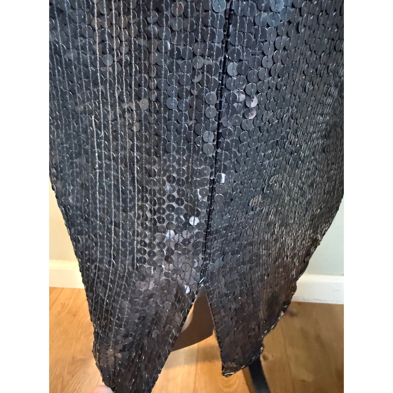 Vintage Black Sequin Silk Shift Dress 1X boho whimsi goth Party Midi Gown dress