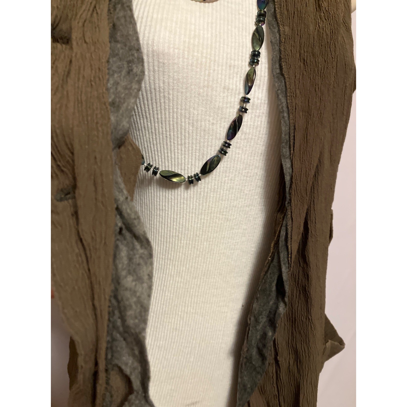 Vintage 90s Ellen Ashley Brown Crinkle Vest Long Boho Lagenlook Artsy Layering L