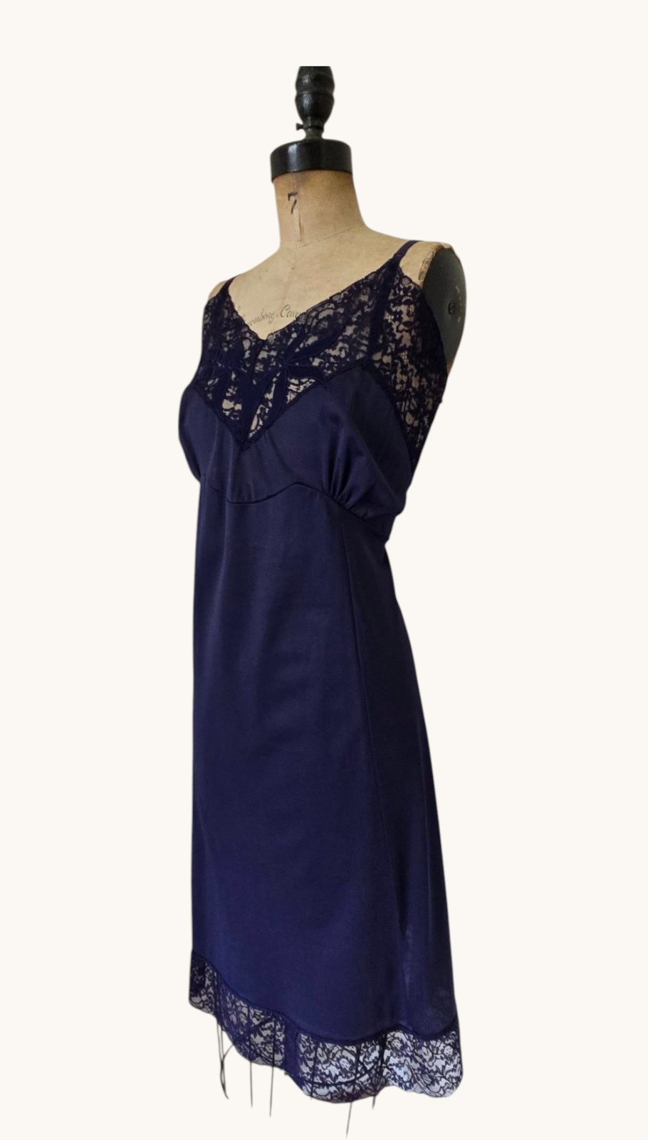 Plus Size Vintage 40s Blue Nylon Slip by Bradley Bust 44 Excellent