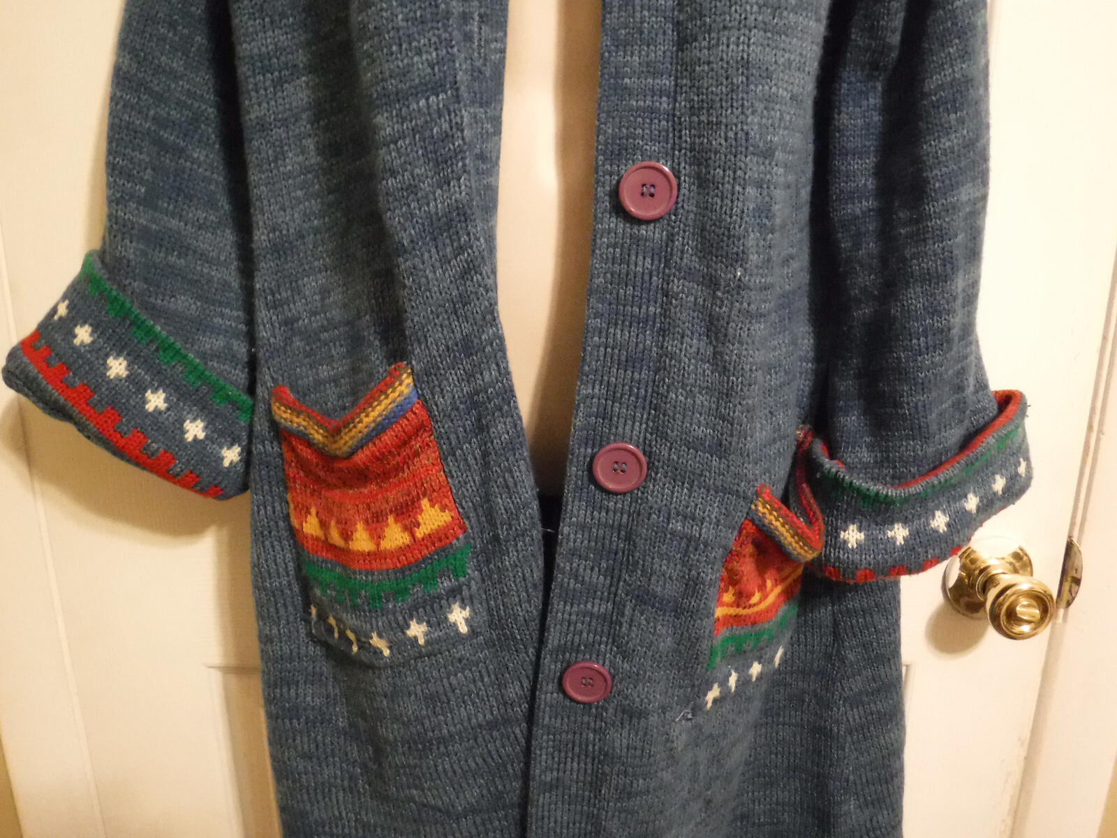 MFR Vtg 70s Jump for Charley Hippie Boho Long Hooded Sweater Jacket Size Med