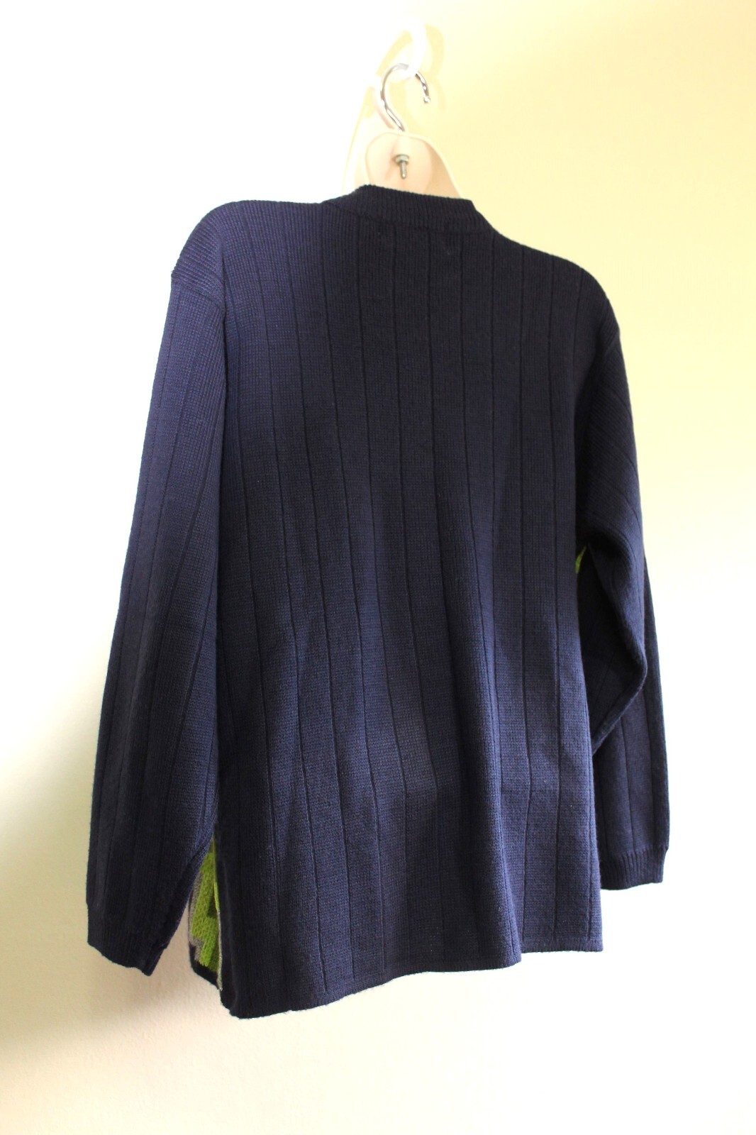 M Vintage 60s d. 1920s Camela Cardigan Art Deco Navy Green Wool Blend Sweater
