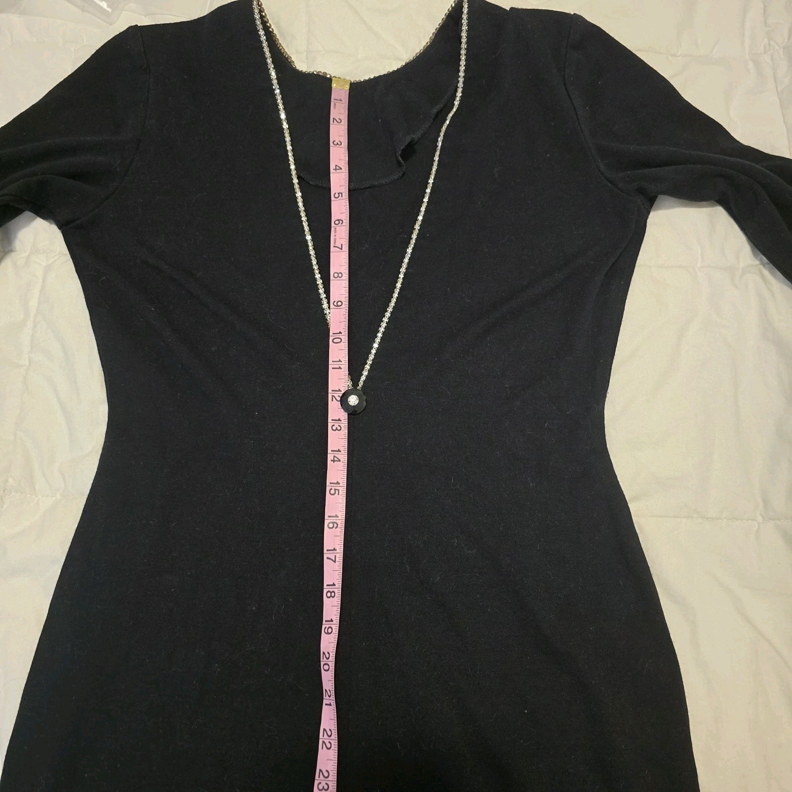 VTG Deep V-Neck Dress Embellished Long Sleeve Black Rhinestones Approx Sz L