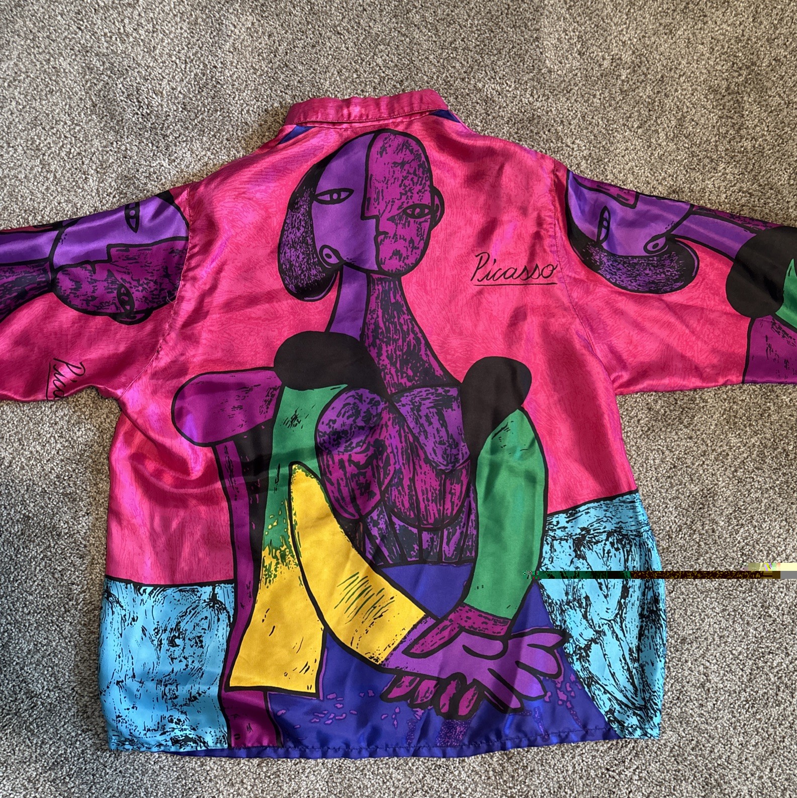 1980s Picasso Long Sleeve Shirt Bright Colors Abstract Art Shoulder Pads