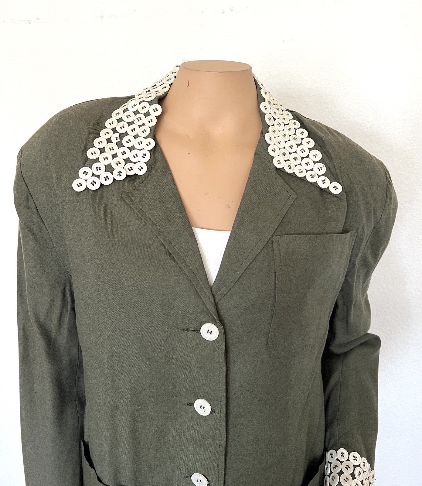 Todd Oldham Times Seven 7 Jacket Blazer Size S Small Buttons Olive Green READ*