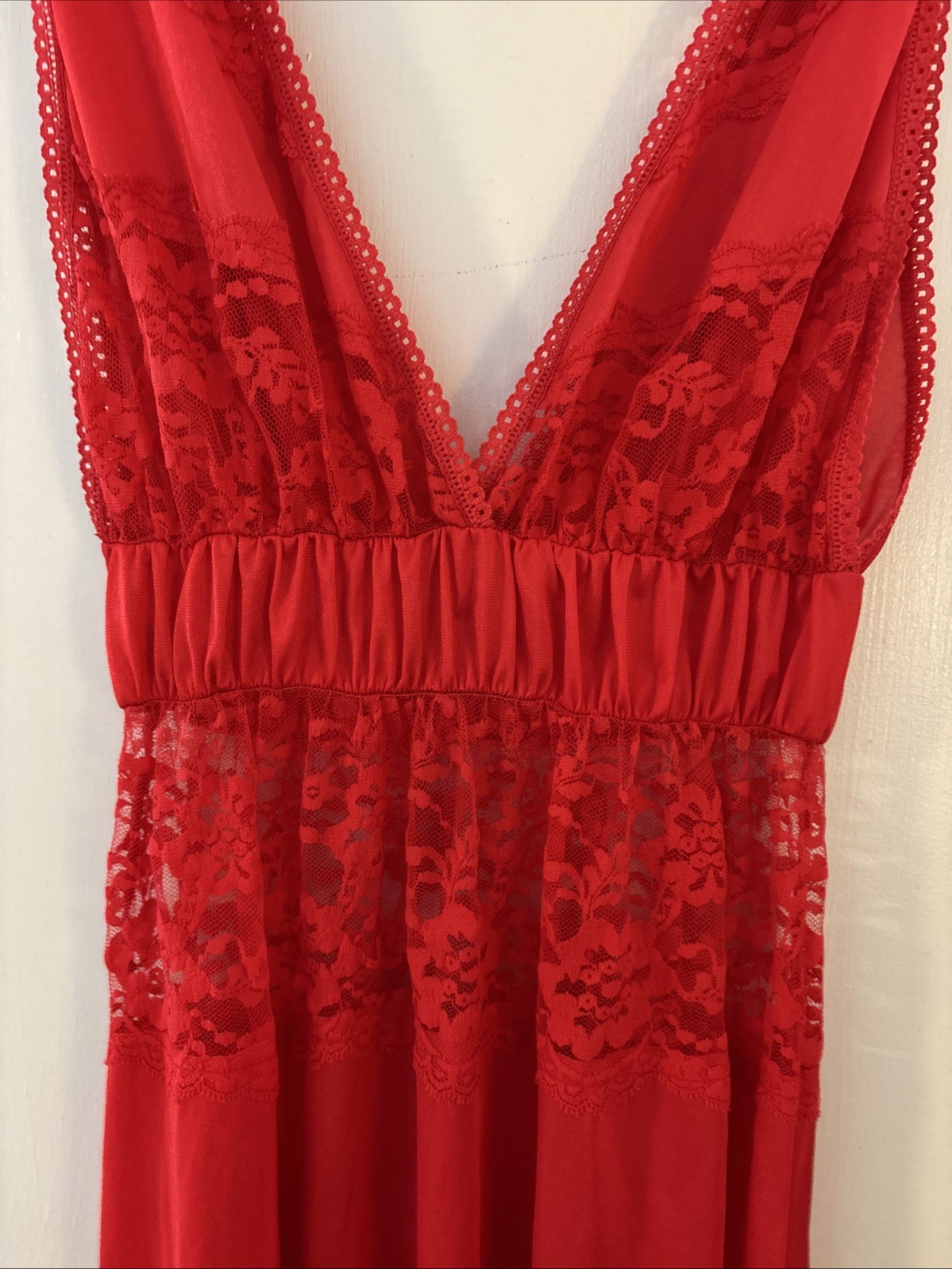 Vtg Lady Cameo Dallas Sexy Red Long Sheer Panel Silky Nightgown Gown Sz M USA