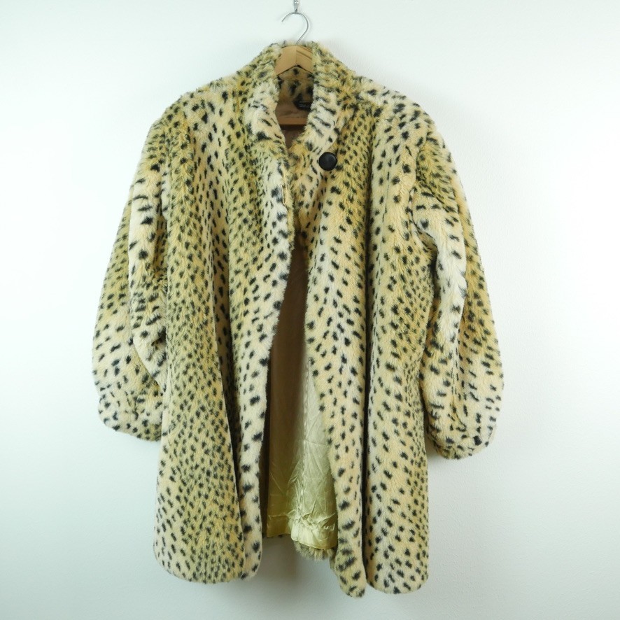 Vintage 90s Faux Fur Swing Coat Animal Print Hollywood Glam Luxury L XL Cheetah