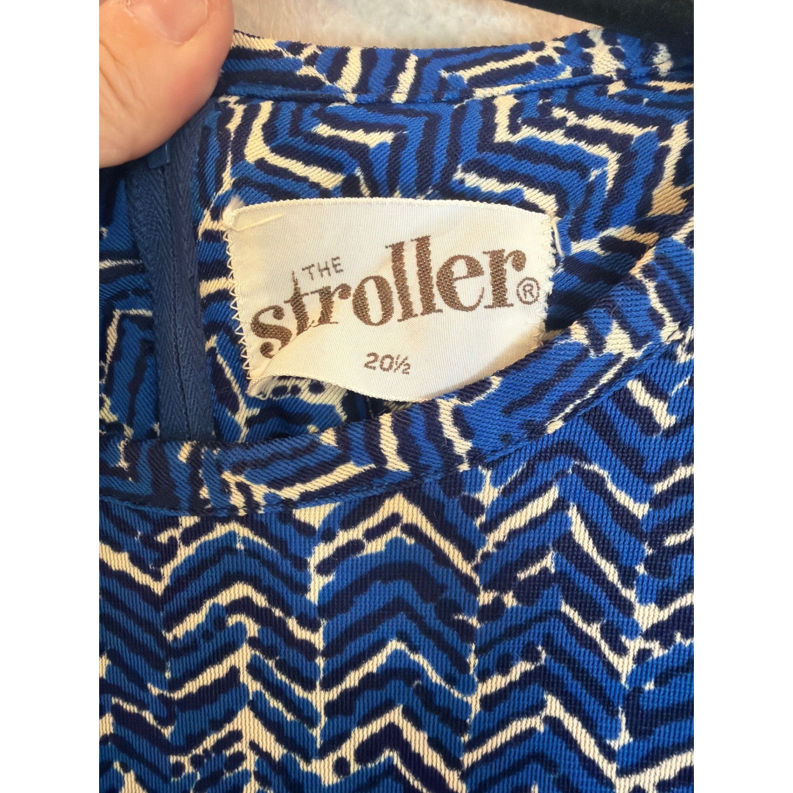 Vintage The Stroller Blue White Chevron Geometric Drop Waist Midi Dress 20.5