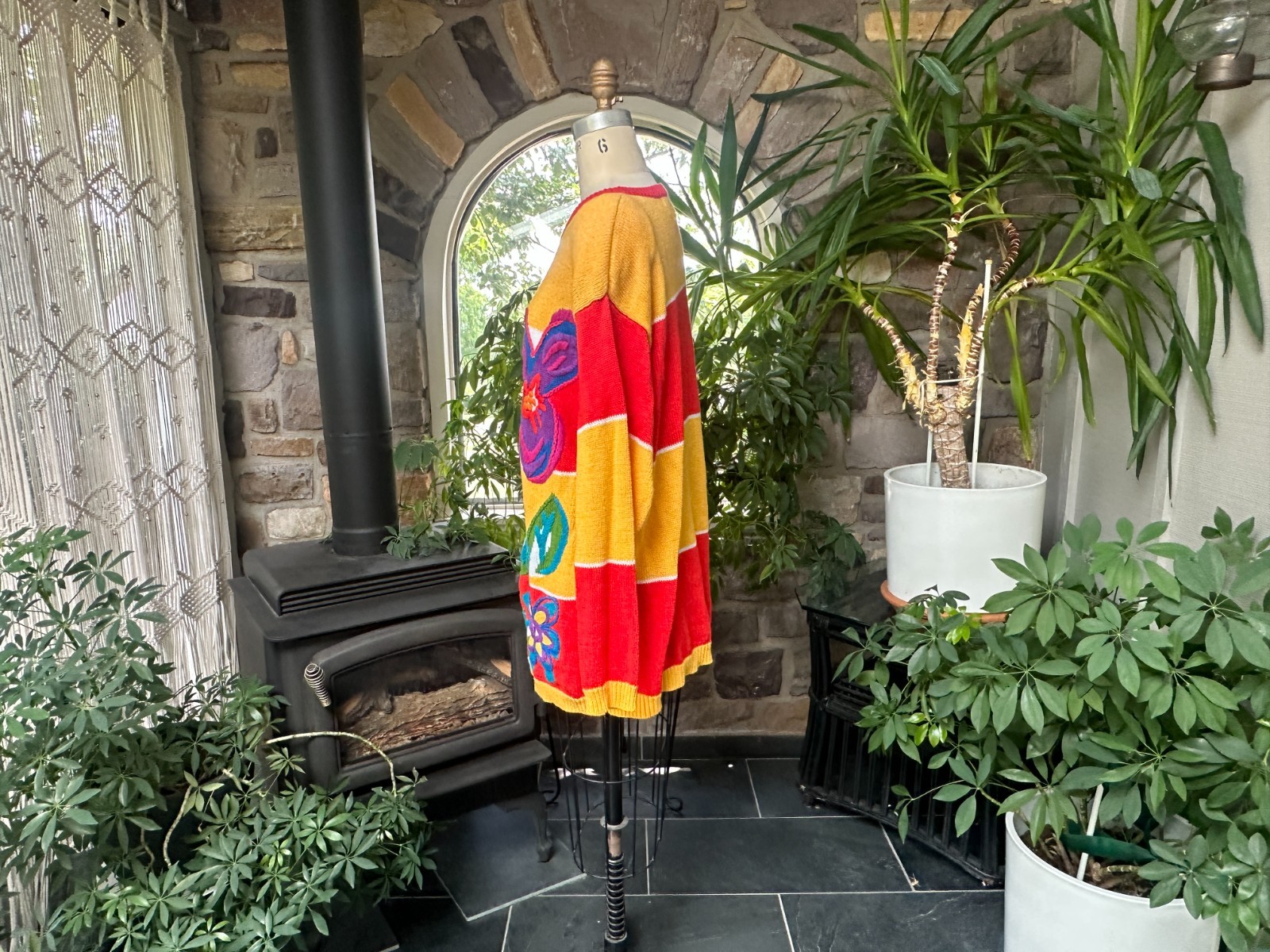 Vintage 1980s I B Diffusion Color Block Embroidered Ramie and Cotton Sweater