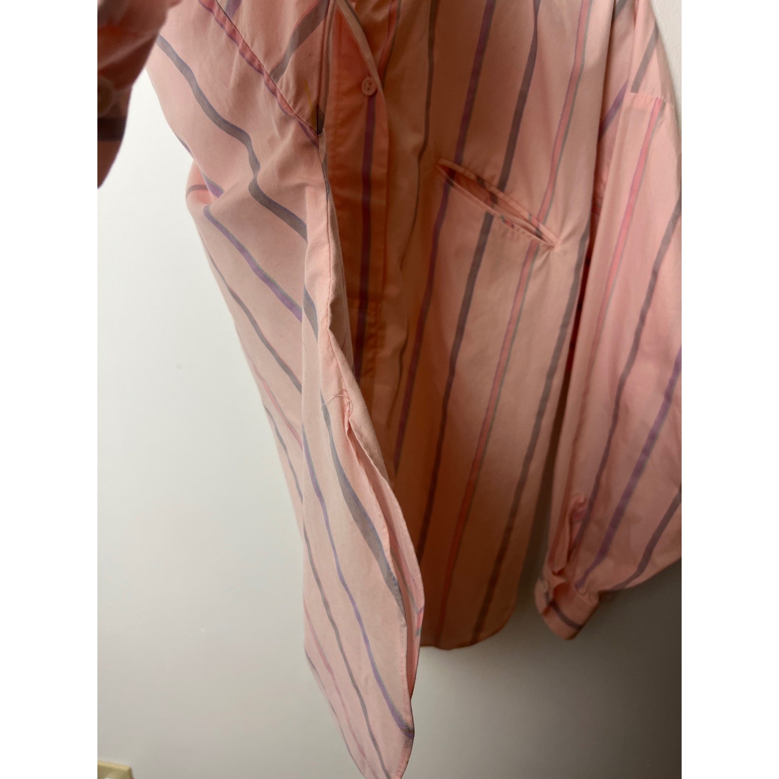 Vintage Fritzi Pink Striped Button Down Shirt Batwing Sleeve Pastel 80s Large