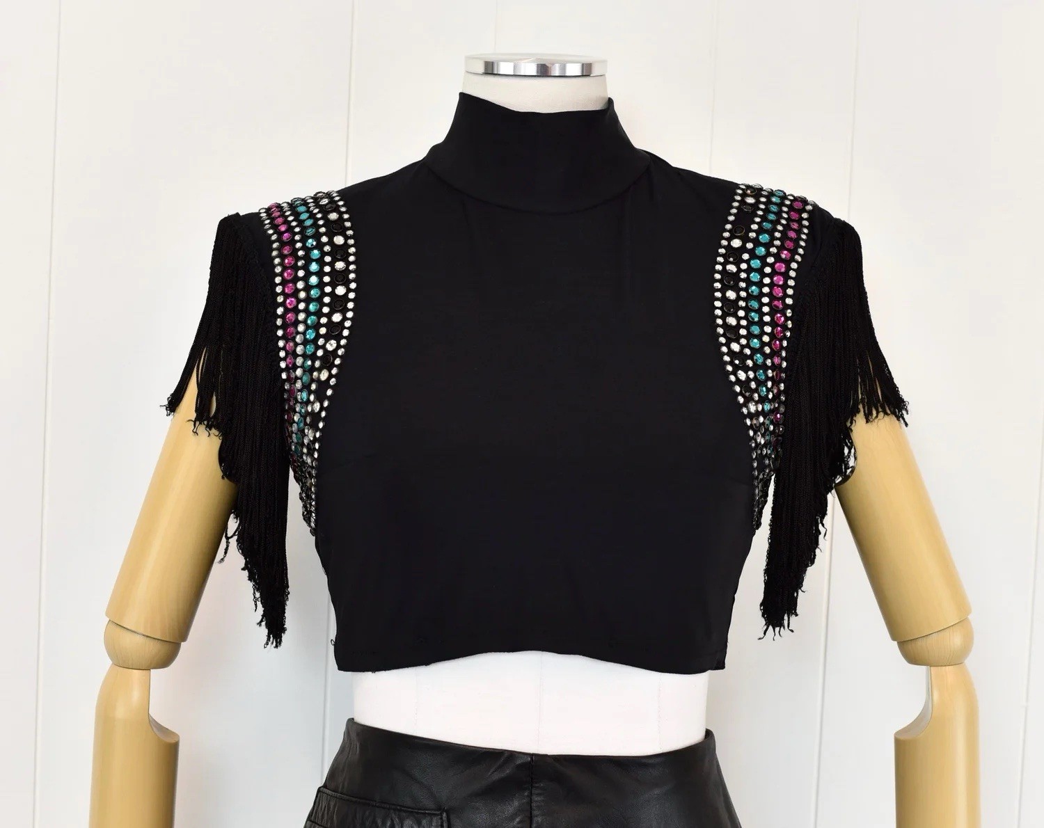Vtg Ice Capades Showgirl Burlesque Circus Rhinestone Fringe Costume Crop Top