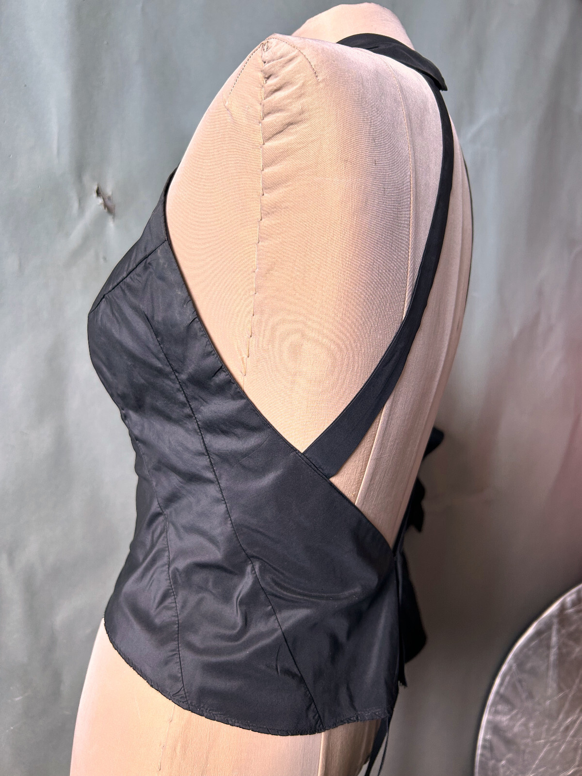 Vtg 1960s Flamenco Style Party Dress Black Halter Busty Cocktail Glam sz S M