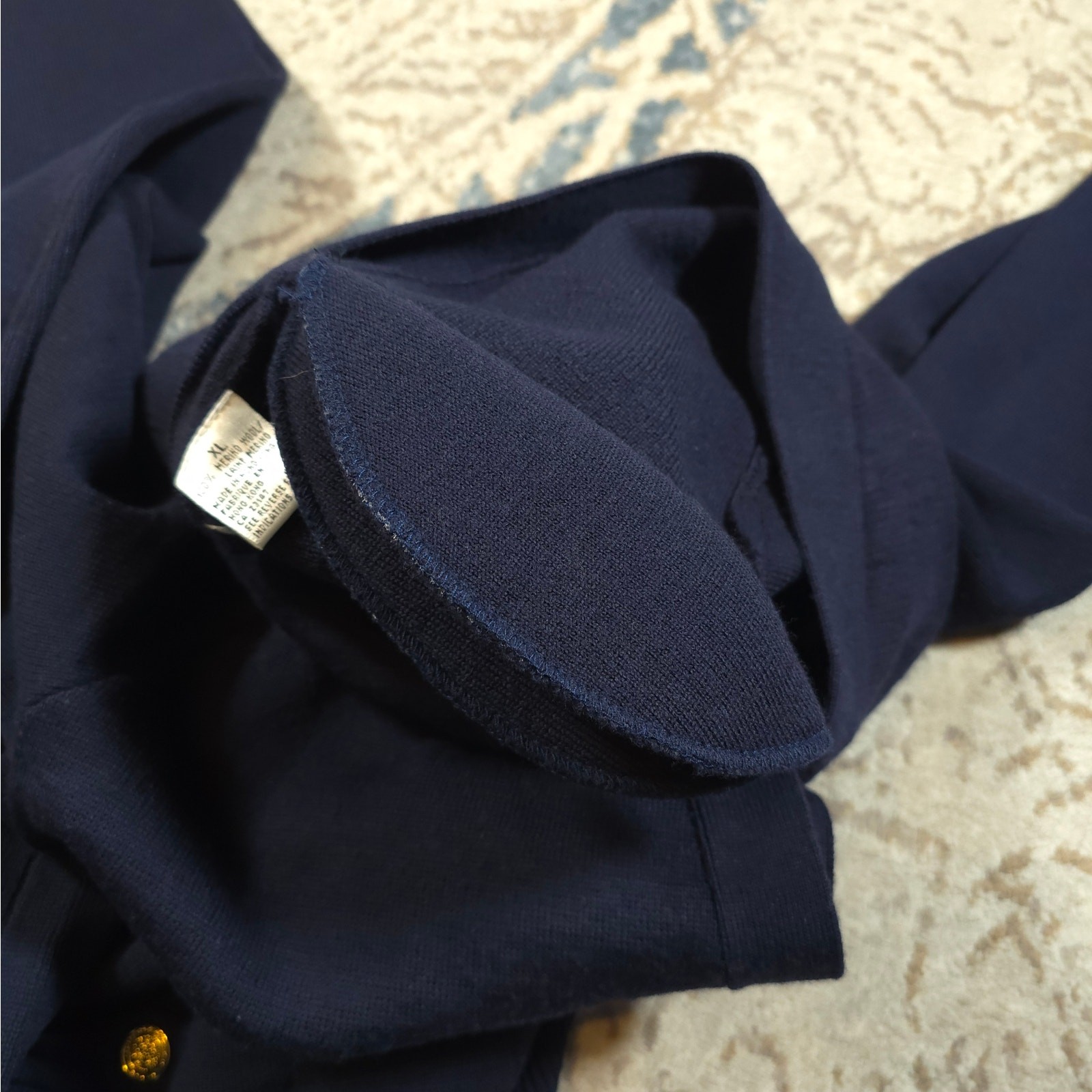 Vintage Talbots Navy Cardigan Shoulder Pads Women Size XL 100% Merino Wool