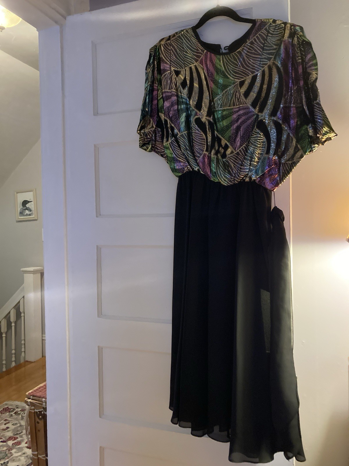 Vintage 80s Disco Glam Black Sheer Rayon Metallic Cocktail Party 11/12