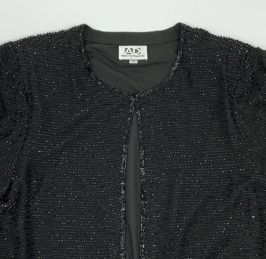 Vintage ANDRETTA DONATELLO Silk Beaded Jacket/Topper Black Size Medium