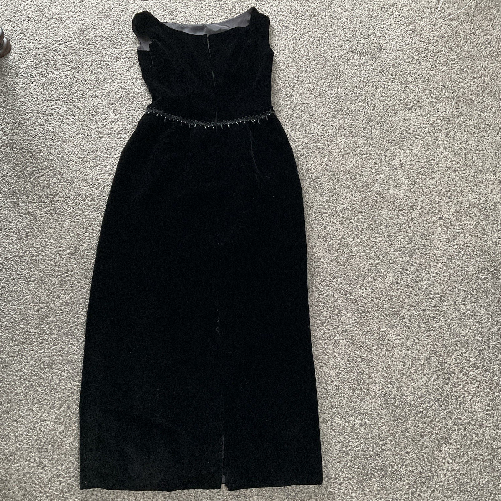 Vintage 40s Black Silk Velvet Evening Gown Dress Old Hollywood Bias Cut S
