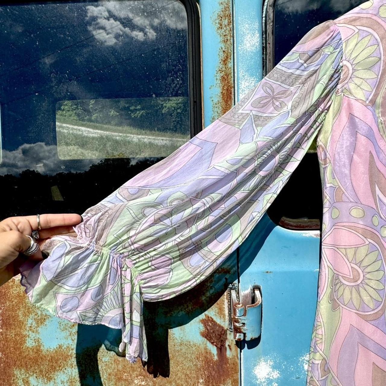 1960s mod gogo dancer paisley mini dress w/ psychedelic chiffon overlay