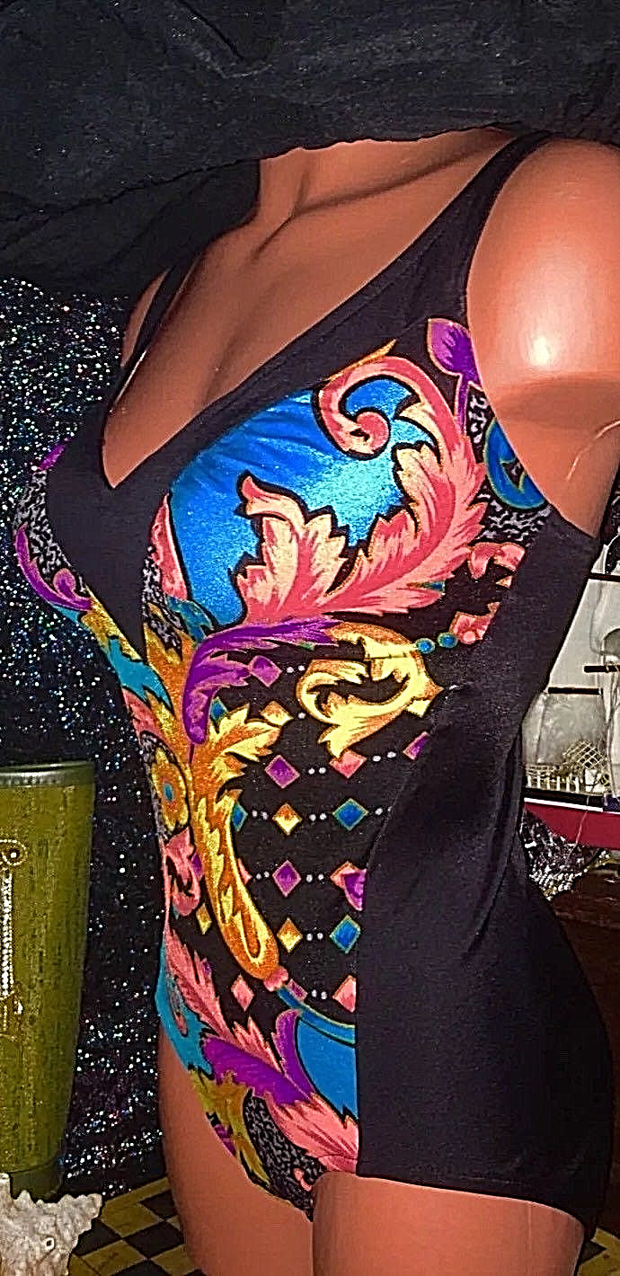 Artistic Deco Gold Jewel Goddess Vintage One Piece B C Slimming Swimsuit 10 M