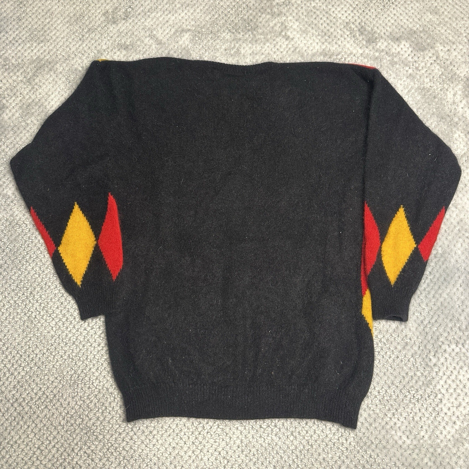 Vintage 90s IB Diffusion Lambswool Angora Sweater L Knit Argyle Colorful 1992