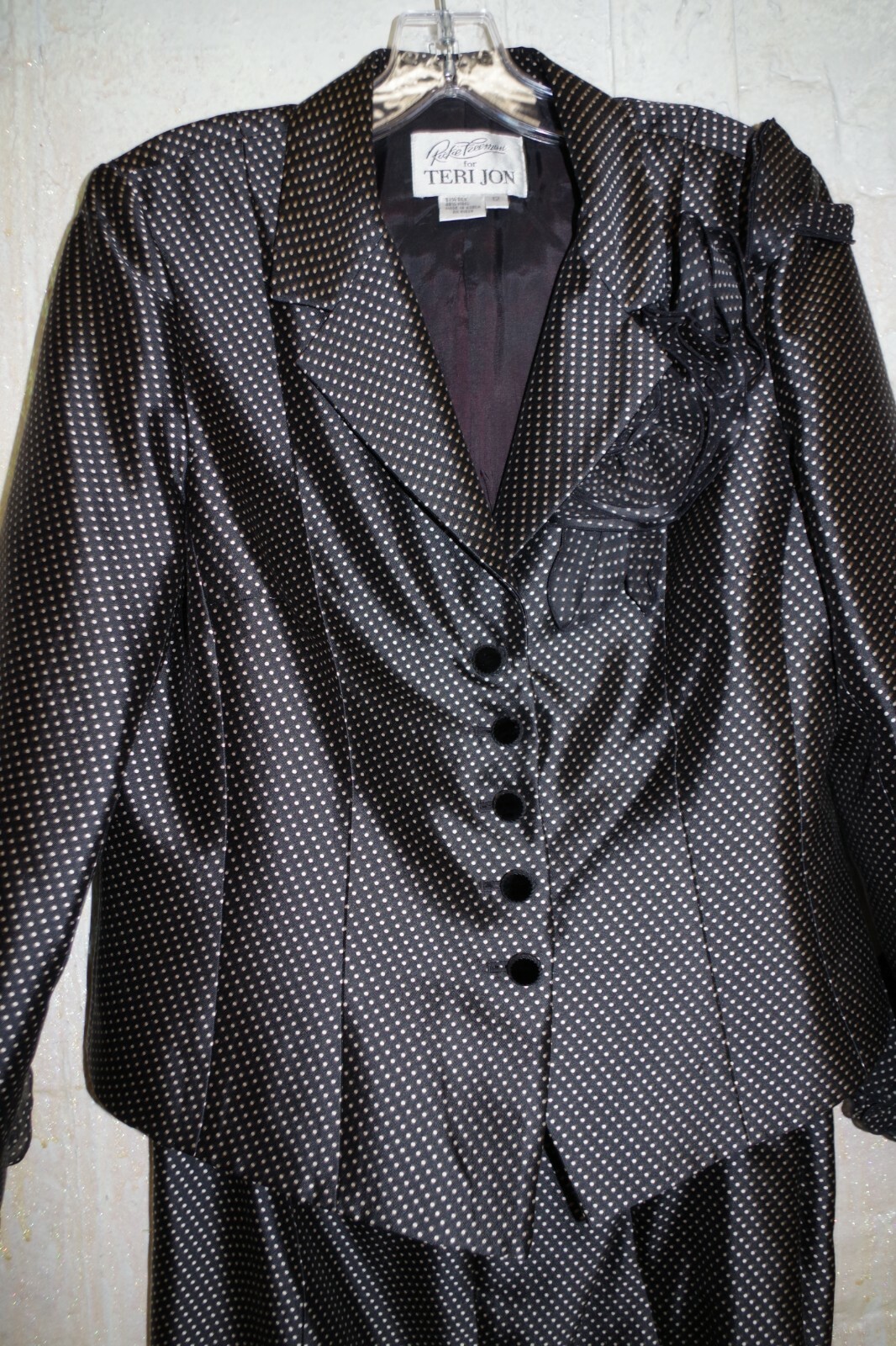 C5 Rickie Freeman for Teri Jon Polka Dot Skirt Suit Silk & Wool 12 Black & White
