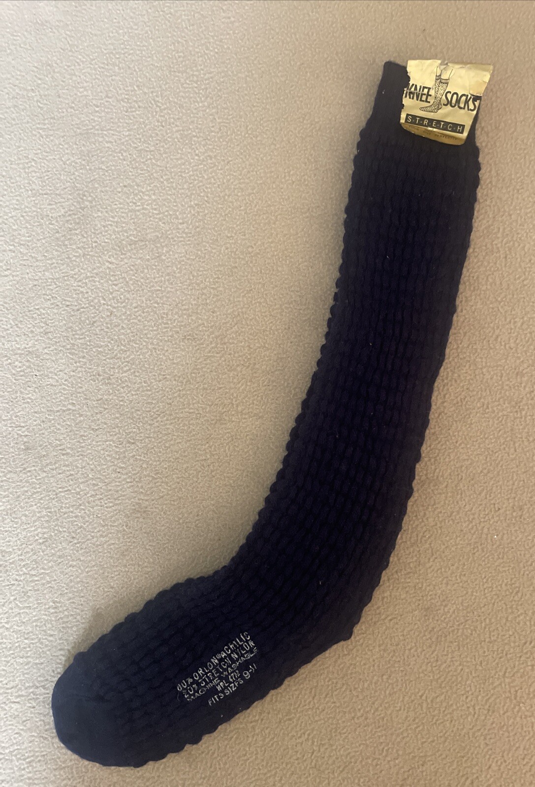 Vintage Women Navy Blue Knee High Socks Orlon Acrylic/Nylon Block Knit Size 9-11