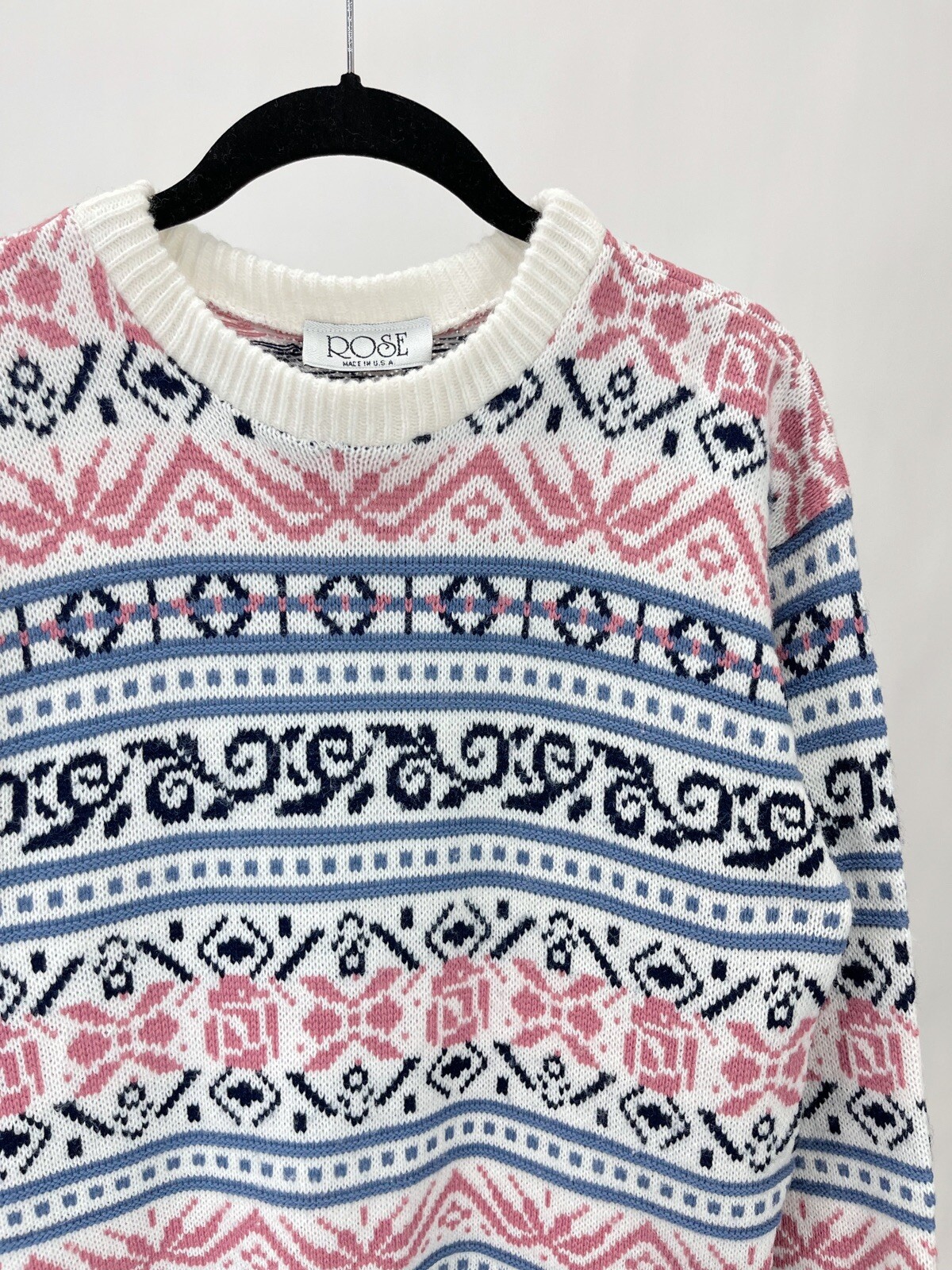 Vintage 80s 90s Rose Pink/Purple Multi Pattern Ski Sweater Size S/M