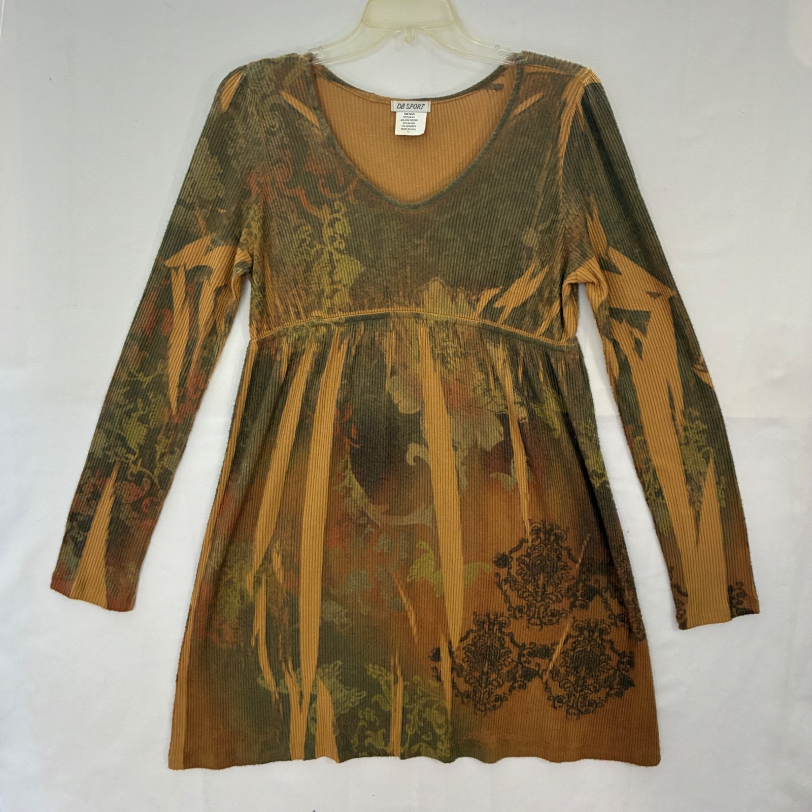 Y2K Babydoll Dress Women Large Boho Ribbed Knit Indie Grunge Earthy DB Sport ’00