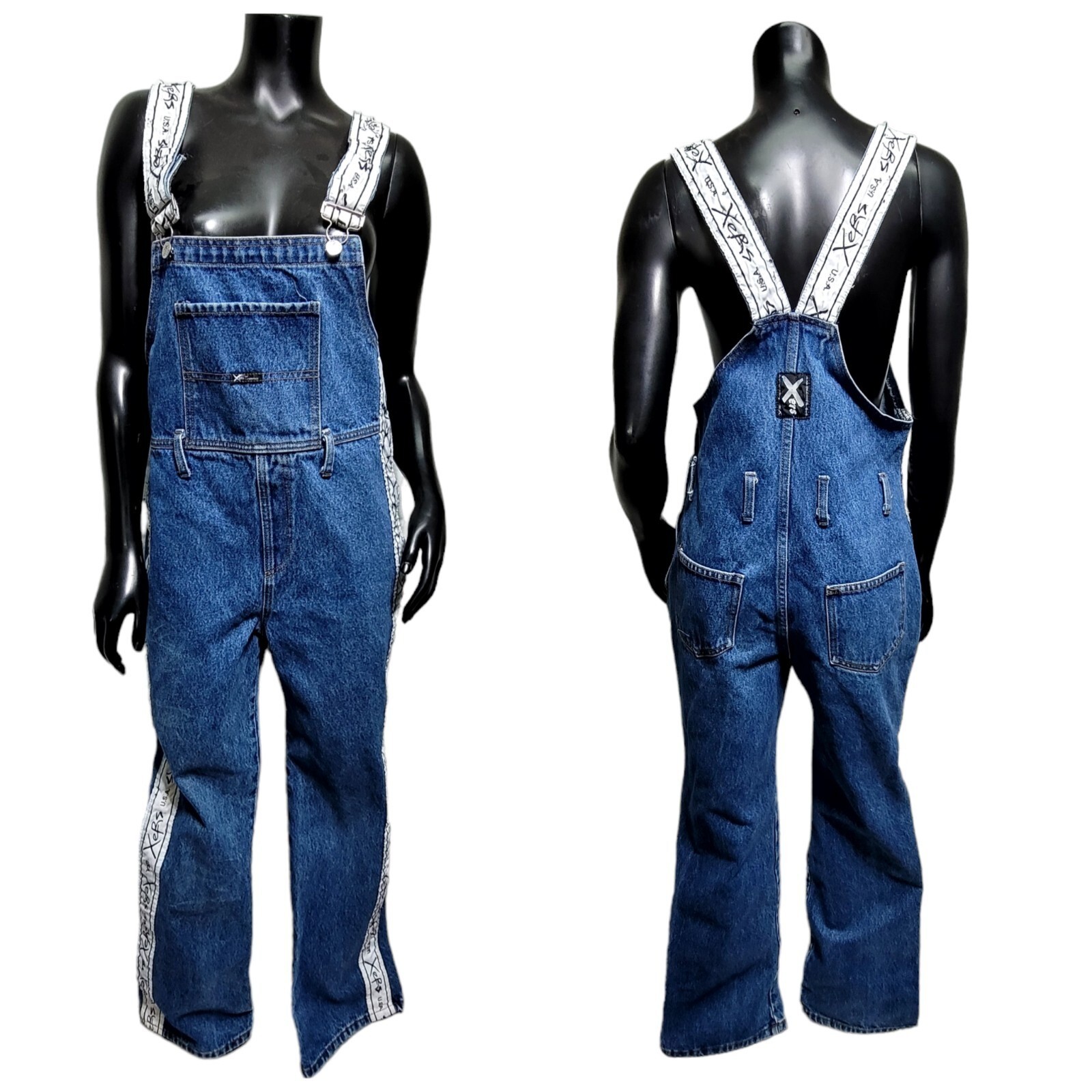 Vintage 90s XERS USA Womens M Straight Leg Denim Overalls Jean Streetwear