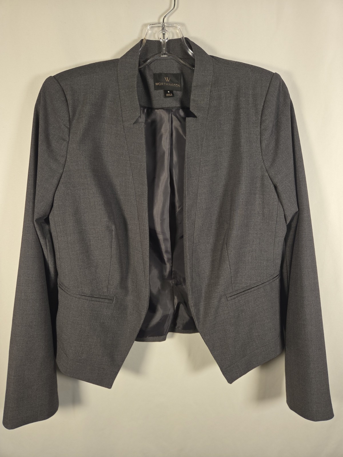 Worthington Women’s Blazer Jacket Size 6 Gray Open Front With Pockets