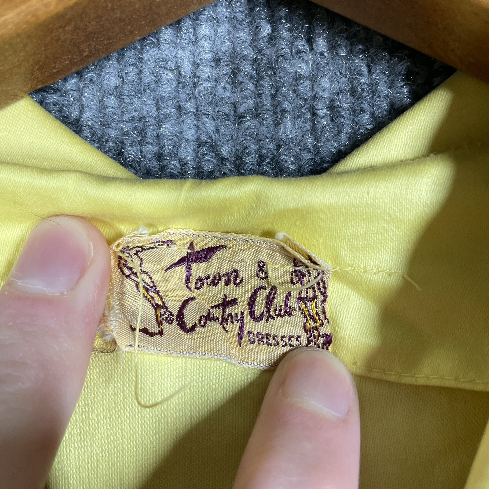 VINTAGE 50s Town & Country Club Dress Small Polished Cotton Day Tea Swing Yellow