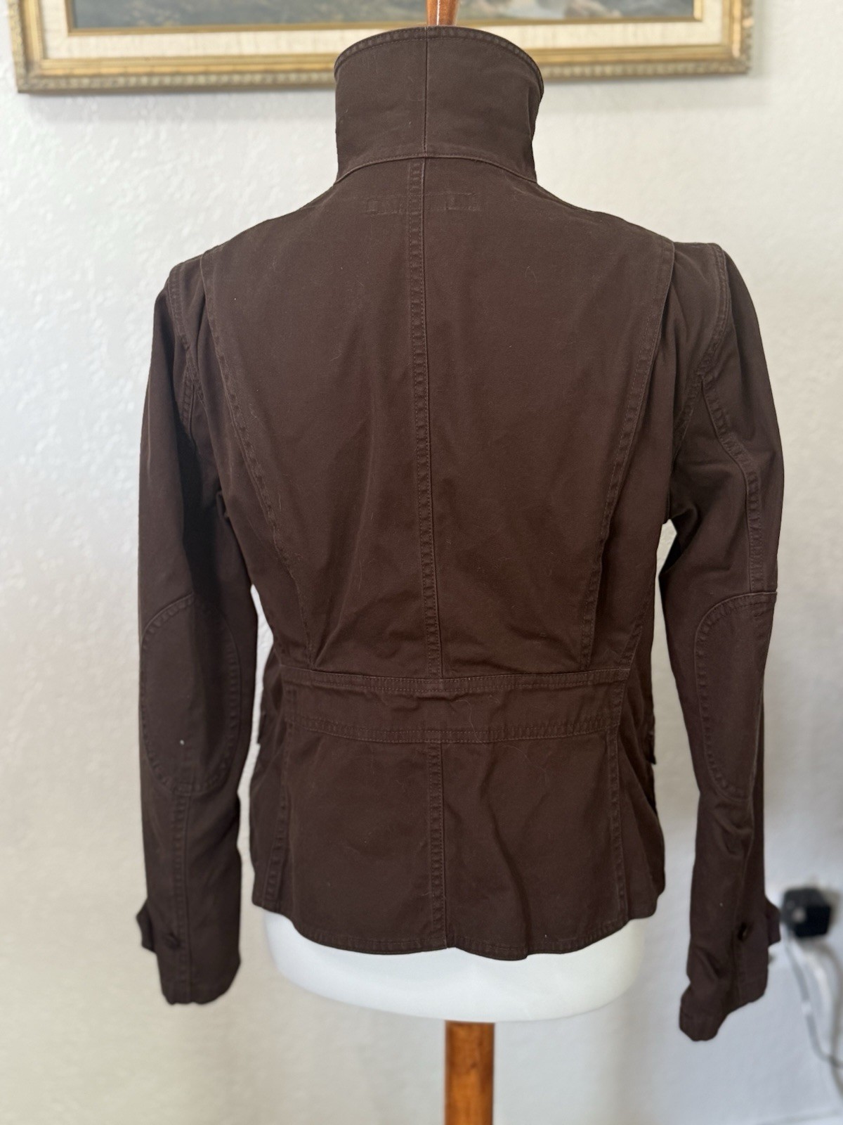 Vintage Ralph Lauren Army Brown Utility Riding Jacket Blazer Cotton Calf Suede 8