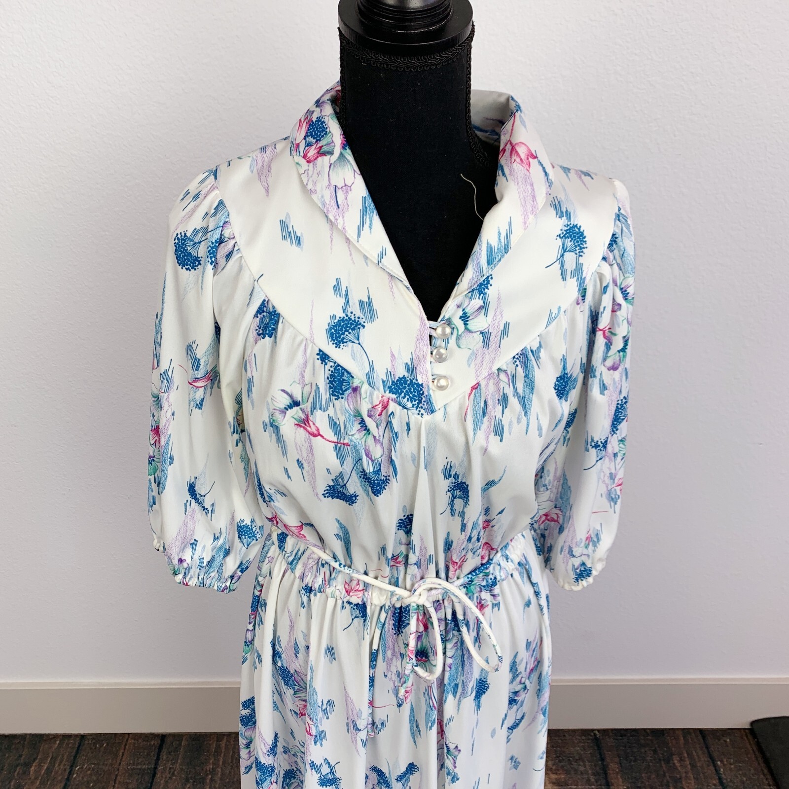 Vintage Secretary Lightweight Twee Floral Dress Retro White Colorful 12