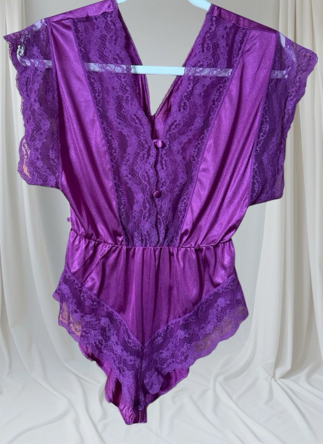 VTG 70s Teddy bodysuit Lingerie SZ P GRAPE PURPLE Lace Texsheen Women’s XS-S