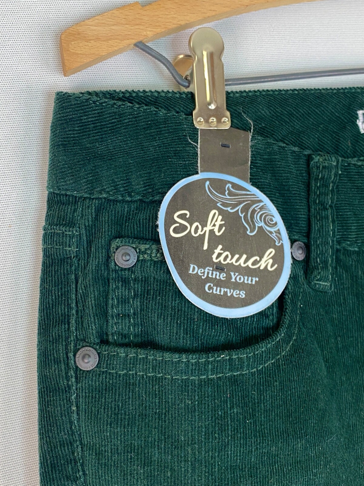 NWT green corduroy pants RHYTHM IN BLUES skinny stretch dark forest vintage 6
