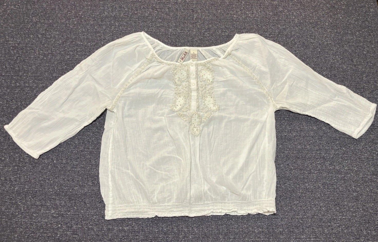 Mudd Y2K Women’s 3/4 Sleeve Shirt Size L White Button Front 100% Cotton Vintage