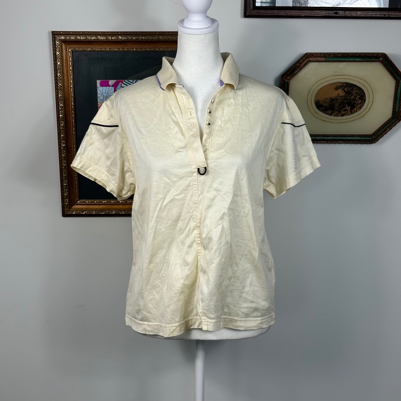 Vintage Jamie Sadock Cream Golf Polo – SIZE M Lavender Trim Preppy Y2K Gorpcore