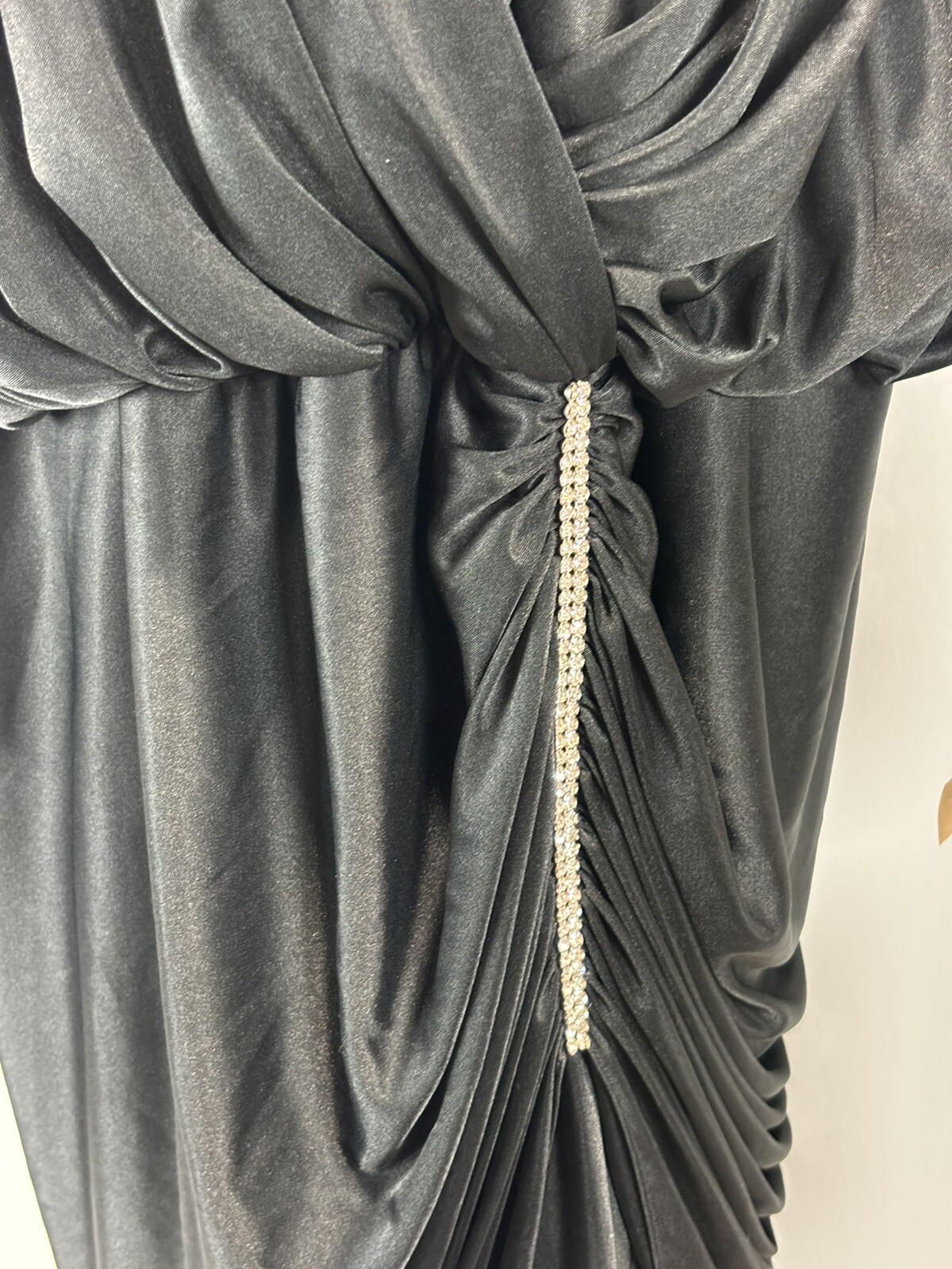 NEW! Vtg Nightworks Satin Dress Sz 24W Plus Black Hollywood Glam Rhinestone