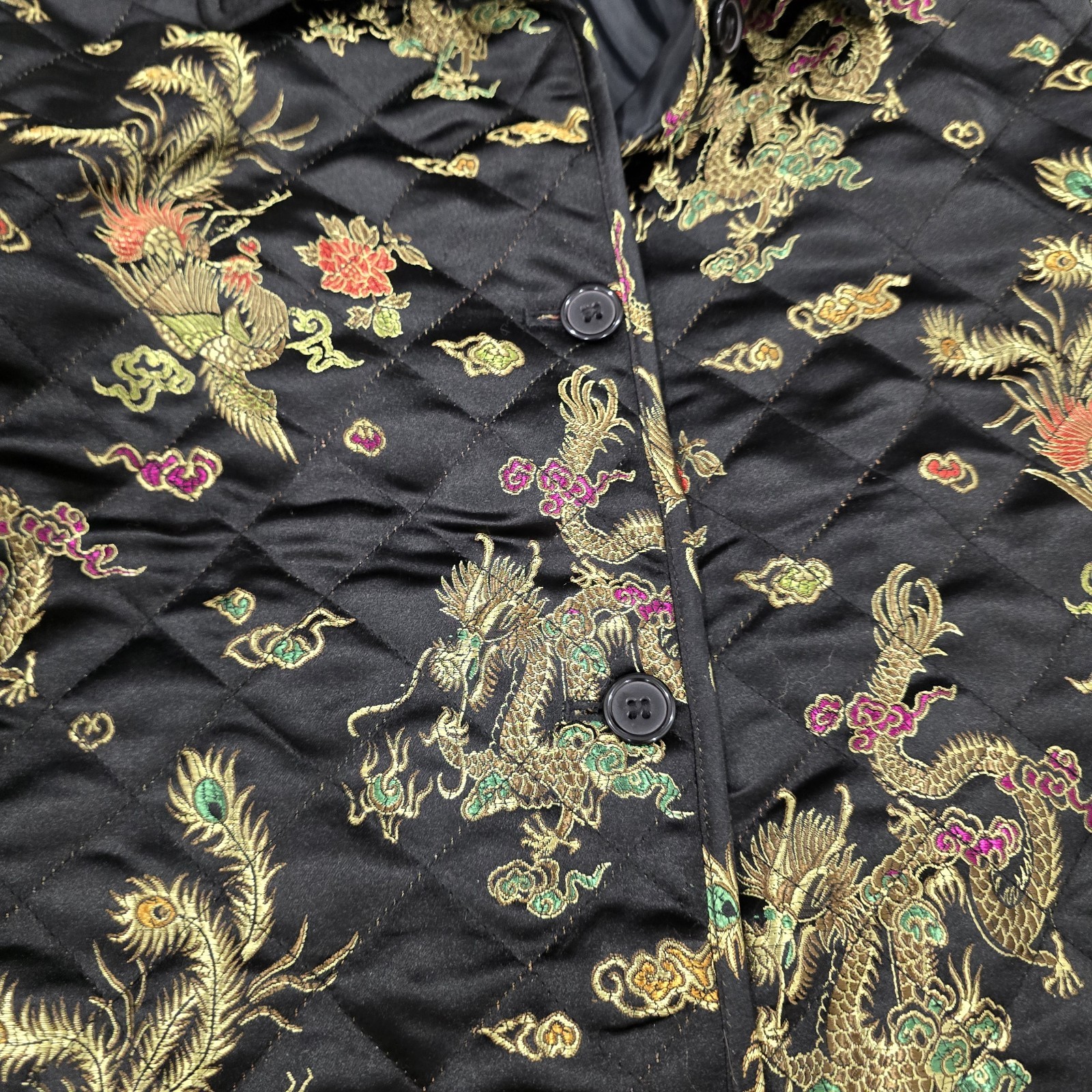 Vintage 90s Uniform John Paul Richard Quilted Dragon Phoenix Jacket Brocade M