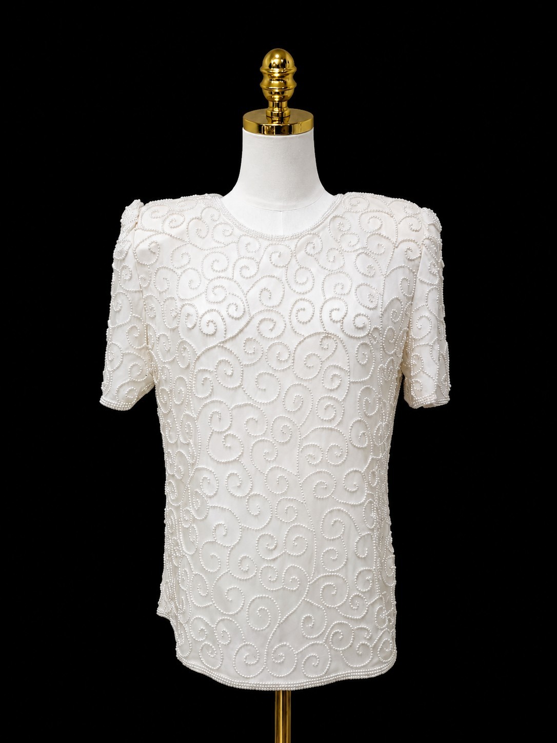 Vintage Laurence Kazar White Beaded Silk Evening Blouse Formal Top Size L NWT