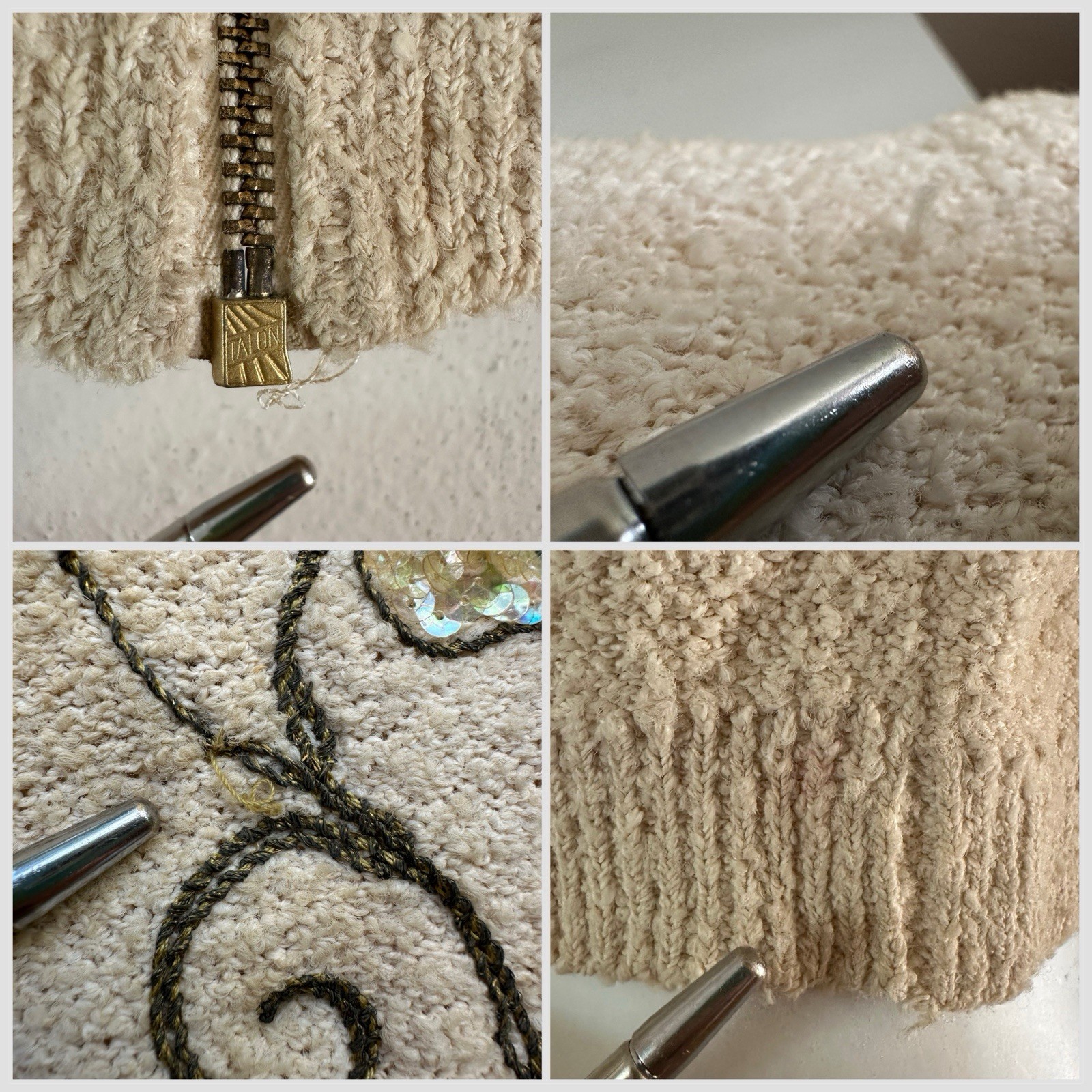 1930s Boucle Sequin Cardigan Sweater Talon Bell Zip Puff Sleeve Art Deco