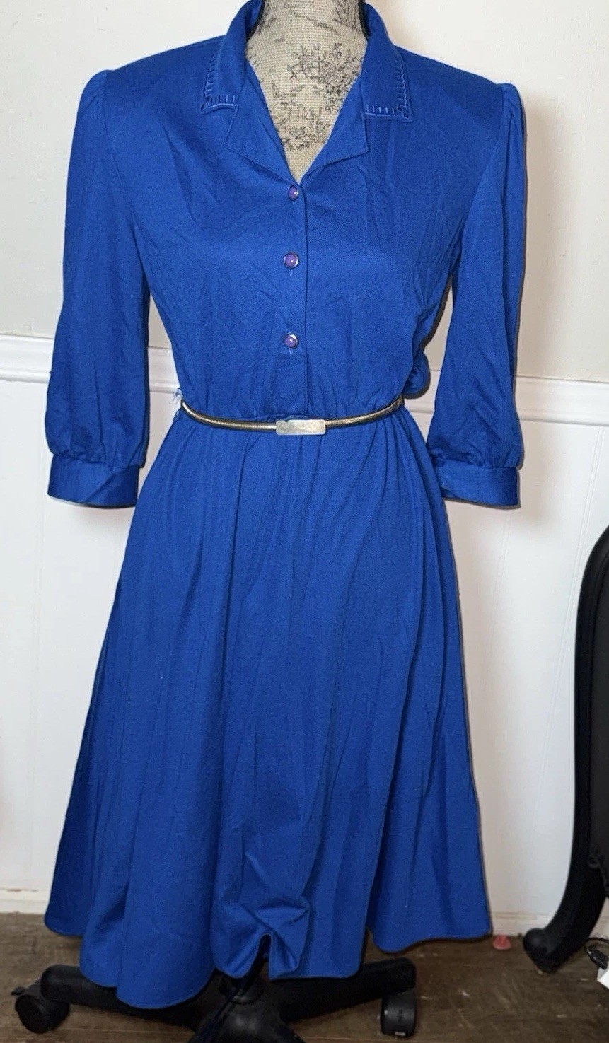 California Looks Collared Swing Mod Blue 60s Dress Size Medium Women’s Fashion