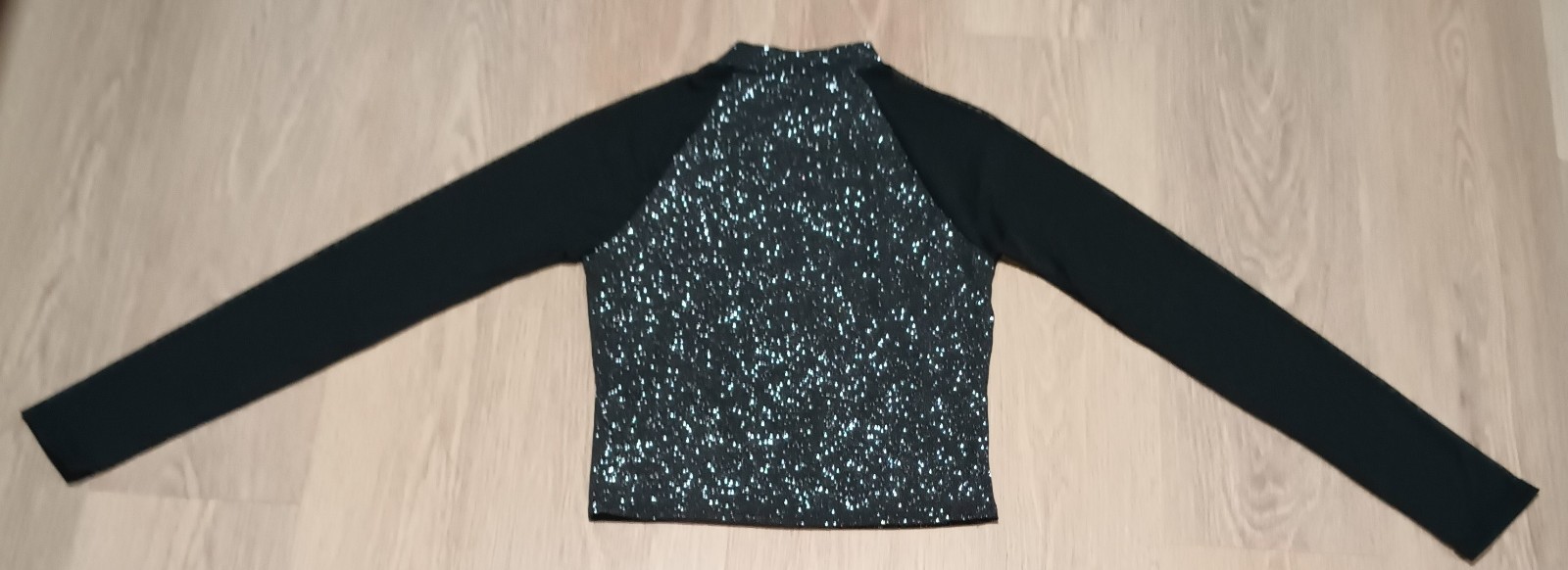Vtg 80s Stretchy Silver Metallic Glitter Sparkly Sheer Mesh Sleeve Crop Top XS