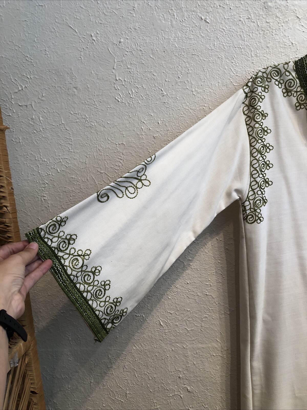 Seventies Turkish Embroderied Kaftan Cream And Green