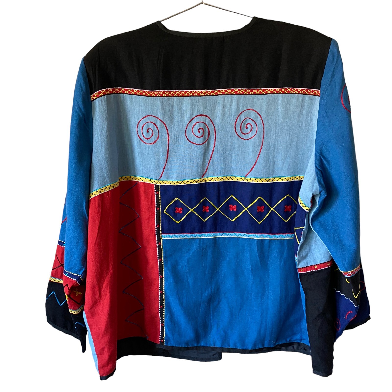 Vintage Indigo Moon Embroidered Patchwork Jacket Art to Wear Retro Abstract Boho