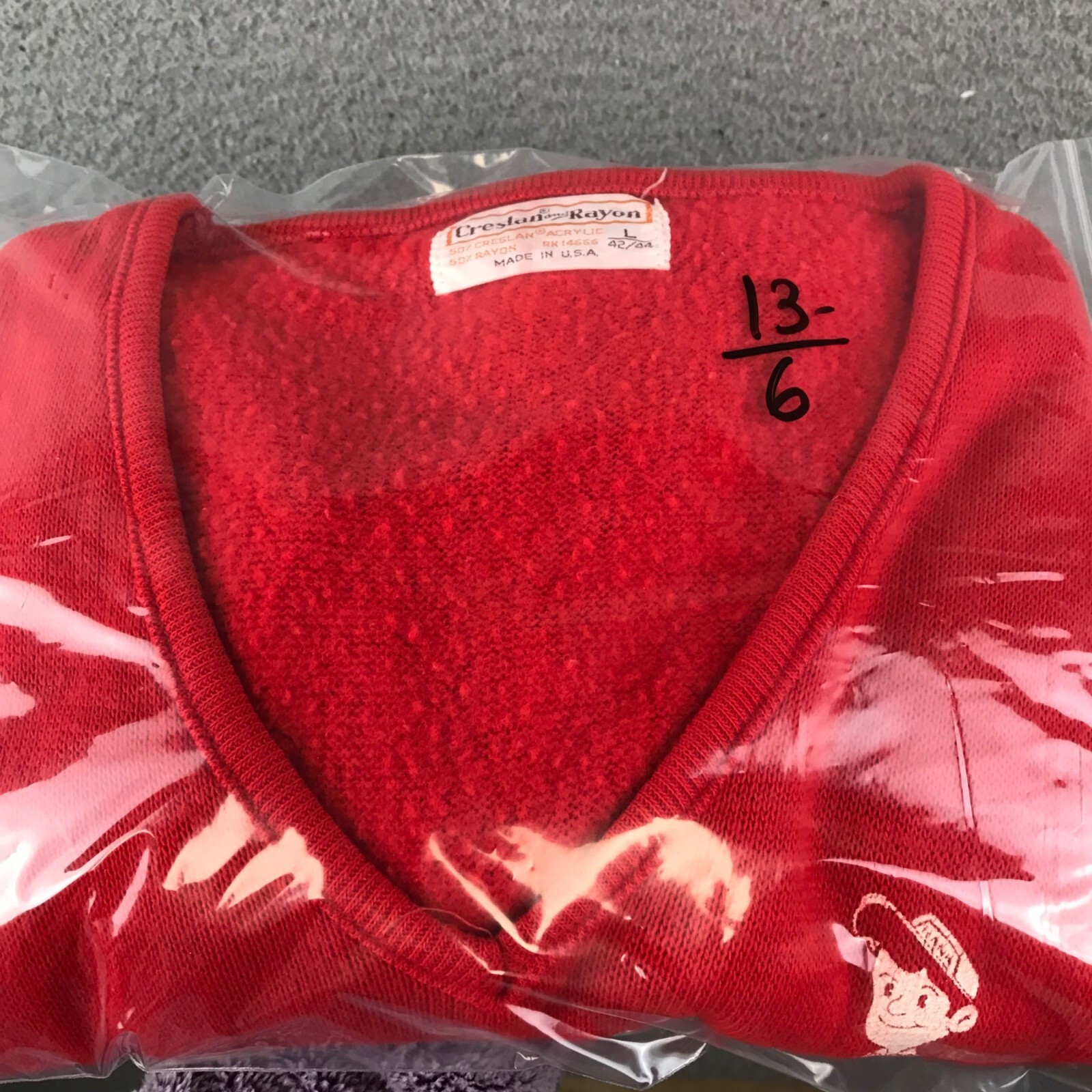 Vintage 60s CRESLAN and RAYON Red L V-neck Sweater