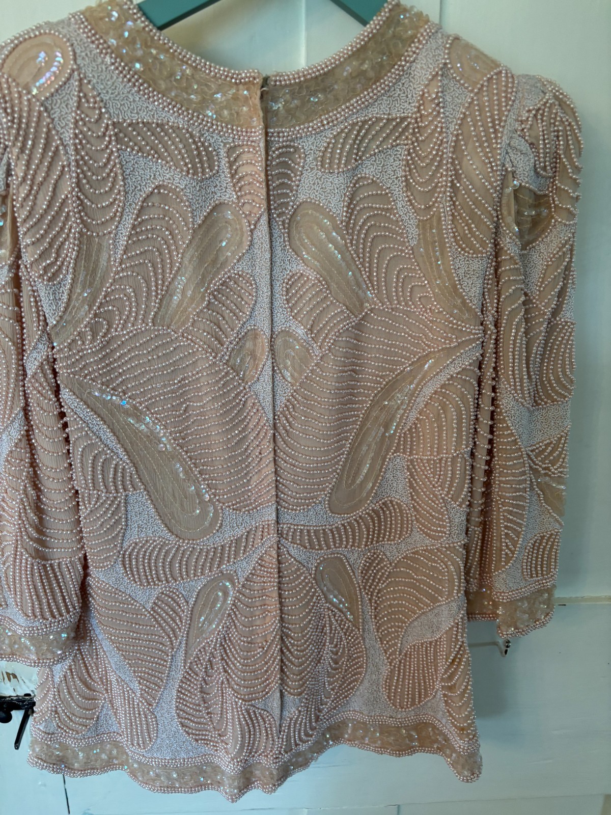 Judith Ann Creations Sequin/Pearl 2 pc Silk Pink Sz M