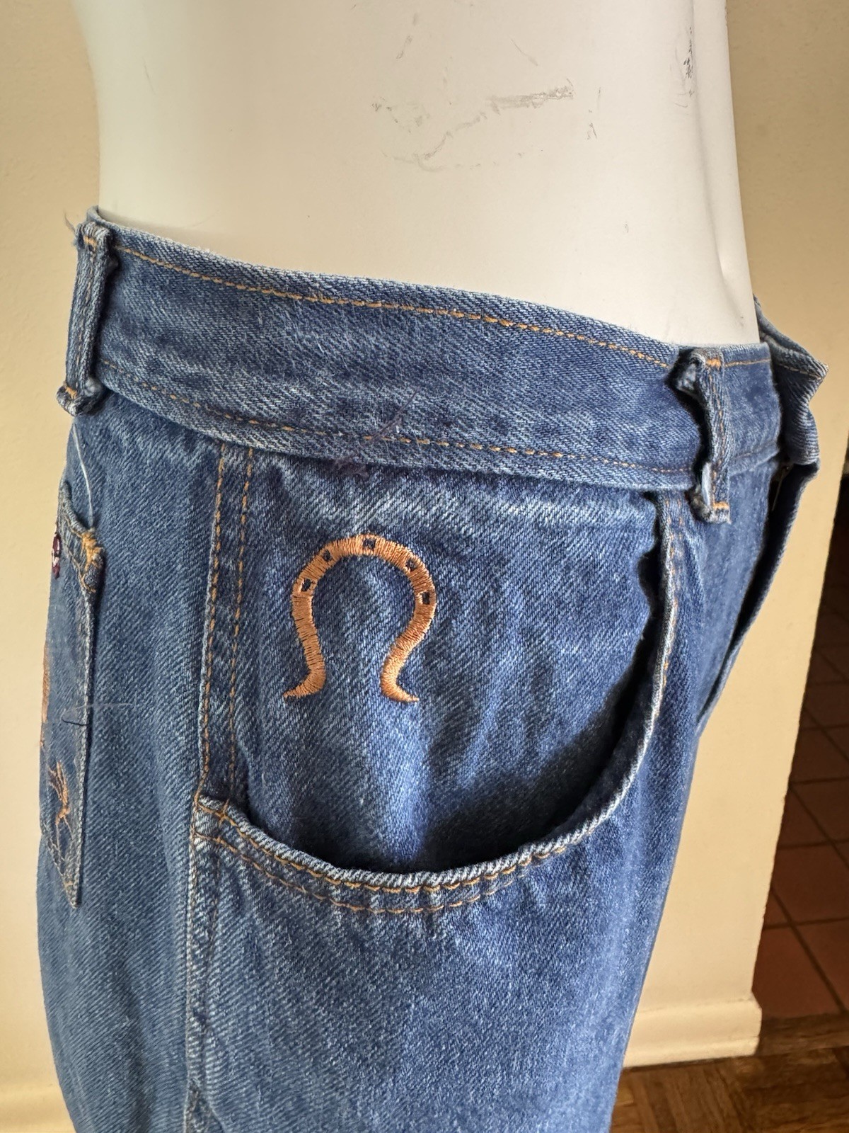 70s Vtg Jean Michele Paris Western Cowgirl Denim Jeans W 27 L 30 Embroidered